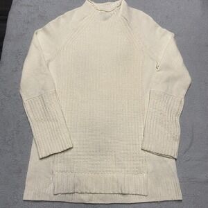 J Crew‎ Wool Sweater Womens Small Ivory Fisherman Knit Ribbed Capsule Jumper
